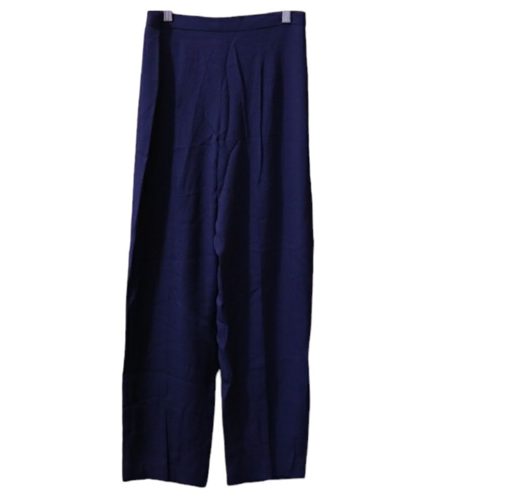 Vintage Navy Blue Flat Front Wide Leg Trousers 10